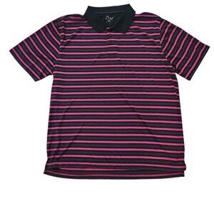 XPBX Pro Polo Shirt Pink Black Striped Short Sleeve Golf Shirt XXL 2XL EUC